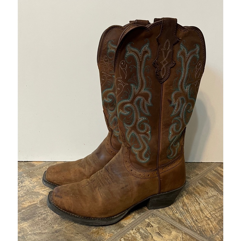 Justin Stampede Boots Women 6.5B Brown Square Toe L2552 Western Cowgirl